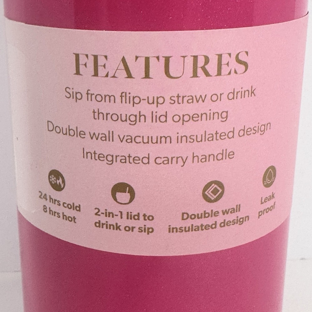 Paris Hilton 30oz Pink‎ Shimmer Insulated Water Bottle Tumbler 2 In 1 Lid - Picture 7 of 10